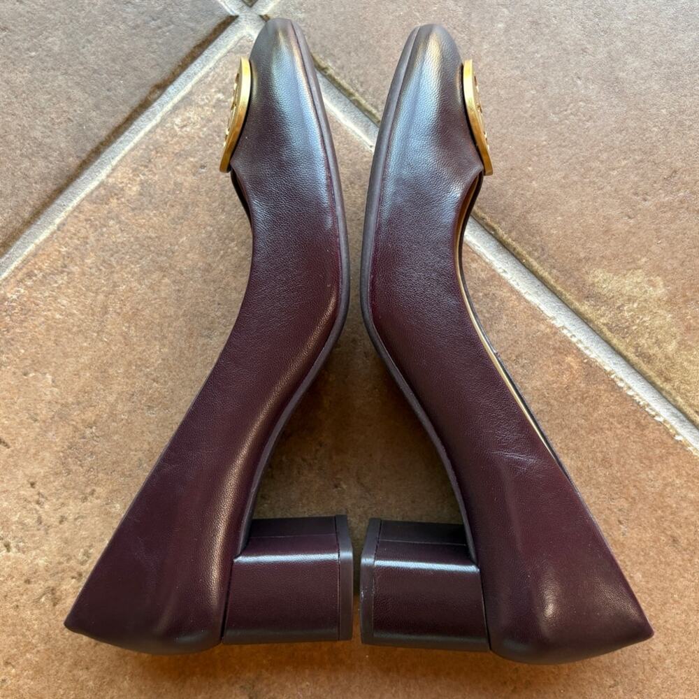 Tory Burch Benton Burgundy Block Heel Pumps Classic Polished Office Event size 8 - Picture 10 of 15